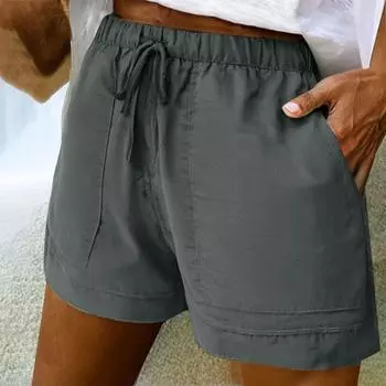 Широкие брюки для женщин с высокой талией, однотонные, повседневные, короткие, с карманами L