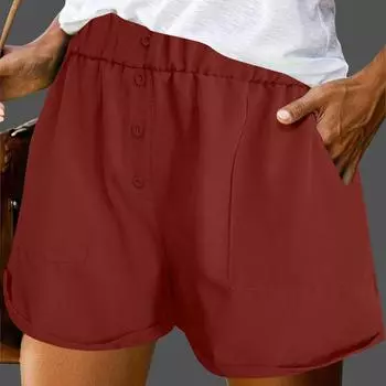 Широкие брюки для женщин с высокой талией, однотонные, повседневные, короткие, с карманами L винный