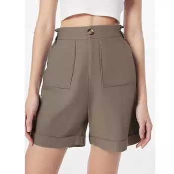 Широкие брюки для женщин с высокой талией, однотонные, повседневные, короткие, с карманами L кофейный