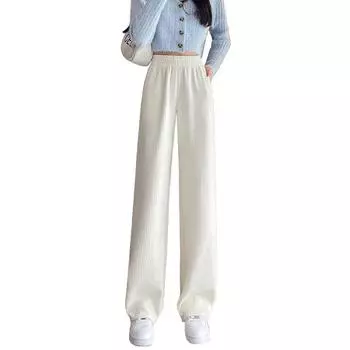 Широкие брюки из драпированной синели женские осень-зима 2024 новые зимние вельветовые брюки в полоску из бархата белого цвета S (recommended 37.5kg - 47kg)