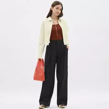 Широкие брюки из льняной смеси GU by Uniqlo + EC, длина 80,0 см