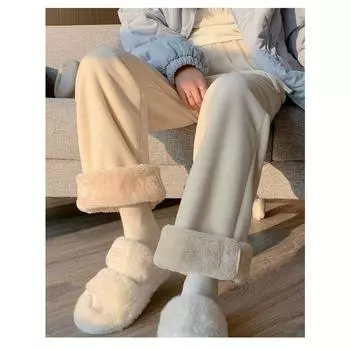 Широкие брюки из овечьей шерсти, женские осенне-зимние утепленные драпированные тонкие свободные вельветовые брюки S чёрный