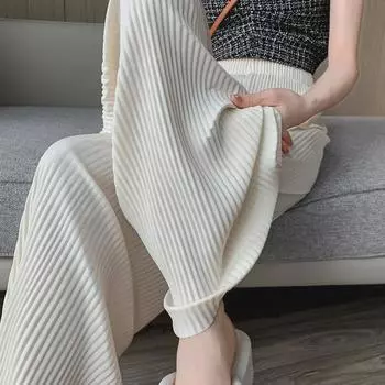 Широкие брюки из шелка Ice Silk со складками для женщин - 2024 г. Свободные, облегающие, прямые, длиной до пола, драпировка Medium