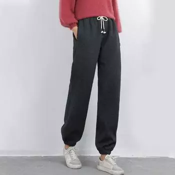 Широкие брюки из синели для женщин, новые зимние плюшевые брюки для женщин, прямые повседневные брюки из овечьего бархата для женщин M чёрный