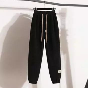 Широкие брюки из синели для женщин, новые зимние плюшевые брюки для женщин, прямые повседневные брюки из овечьего бархата для женщин XXL чёрный