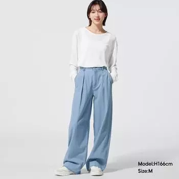 Широкие брюки из светлого денима GU + EC (Длинная длина 79,0 см)