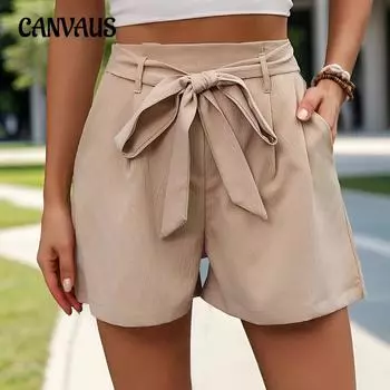Широкие брюки, летние женские повседневные женские шорты на шнуровке S абрикосовый