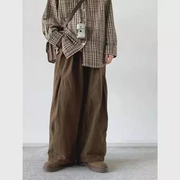 Широкие брюки-плиссировки в стиле унисекс в стиле ретро — идеальный вариант для весны и осени, прямой крой, повседневный драпированный стиль. XL