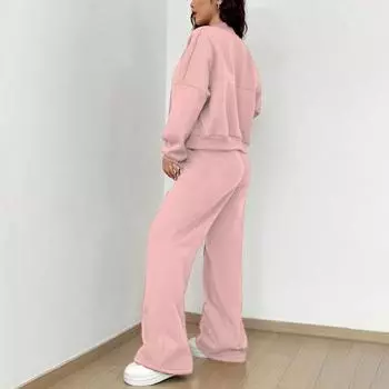 Широкие брюки, топ с длинными рукавами, женский спортивный костюм, куртка со стойкой, эластичные манжеты на рукавах для активного отдыха S небесно-голубой