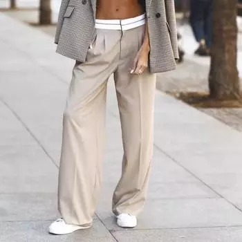 Широкие брюки Весна и лето Прямые брюки с высокой талией Повседневные брюки XS красный