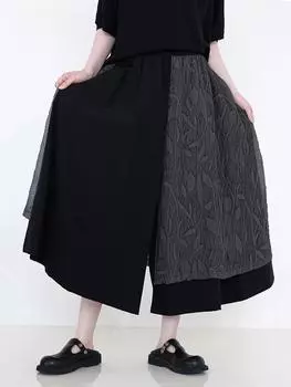 Широкие брюки в сетку с жаккардовым узором XITAO GMM1212 One Size чёрный