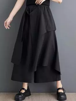 Широкие брюки XITAO с асимметричным лоскутным узором LYD1824 One Size чёрный