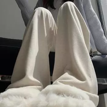 Широкие брюки женские осенне-зимние новые узкие мягкие вощеные повседневные прямые брюки с высокой талией S