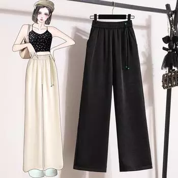 Широкие брюки женские с высокой талией в стиле ретро узкие драпированные прямые и тонкие брюки S