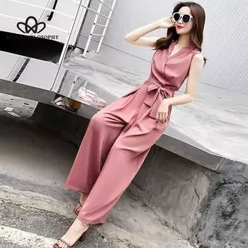 Широкие брюки женские, весна-лето 2024, модный повседневный облегающий комбинезон с v-образным вырезом Royal Sister, однотонный модный элегантный комбинезон S жёлтый