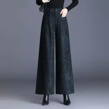 Широкие брюки женские весна-осень с высокой талией для мам среднего возраста повседневные драпированные свободные зеленые брюки с цветочным принтом XXXXXL чёрный