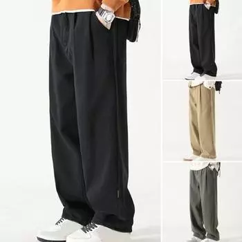 Широкие дышащие универсальные длинные свободные однотонные прямые брюки в стиле ретро в стиле ретро 3XL чёрный