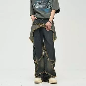 Широкие джинсы большого размера в американском стиле ретро, женские осенние прямые свободные и тонкие брюки для мытья полов с дизайном Sense 3XL синий