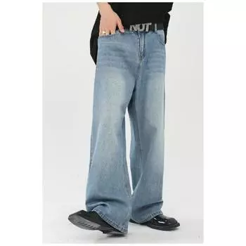 Широкие джинсы в стиле ретро, свободные, прямые, тонкие, универсальные, тянущиеся, прямые, свободные джинсы для мужчин, модные и удобные брюки S синий