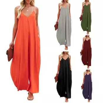 Широкие комбинезоны для женщин, мешковатые повседневные без рукавов, летние свободные комбинезоны на тонких бретельках S вино красного