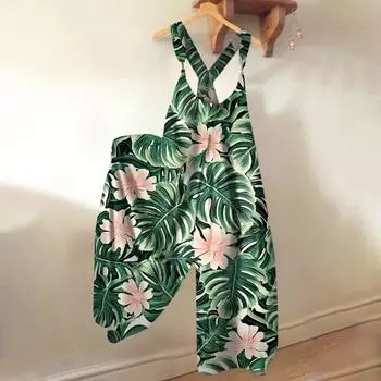 Широкие комбинезоны для женщин, повседневные свободные комбинезоны без рукавов, ретро-принт, металлические пуговицы, длинные брюки, комбинезон с карманами L темно-зеленого