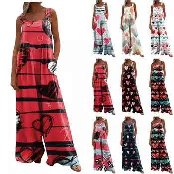Широкие комбинезоны для женщин, повседневные свободные комбинезоны без рукавов, ко Дню святого Валентина, с принтом на пуговицах, длинные брюки, комбинезон с карманами L бежевый