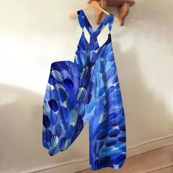 Широкие комбинезоны для женщин, повседневные свободные комбинезоны без рукавов, ретро-принт, металлические пуговицы, длинные брюки, комбинезон с карманами XXXL