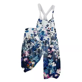 Широкие комбинезоны для женщин, повседневные свободные комбинезоны без рукавов, ретро-принт, металлические пуговицы, длинные брюки, комбинезон с карманами S