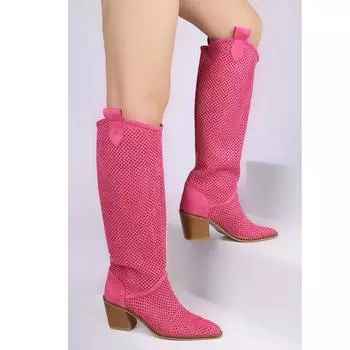 Широкие ковбойские сапоги до икры, женские сапоги на низком массивном каблуке, летние модельные туфли для женщин, тренд 2024, RA-8013