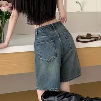 Широкие мешковатые синие джинсы, базовые джинсовые брюки, повседневные джинсовые шорты для женщин на лето M темно-синий