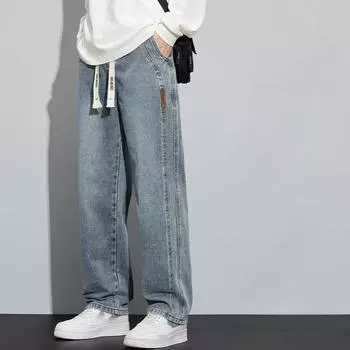 Широкие модные джинсы из денима, уличная одежда, лето, осень, высокое качество, повседневные, длинные, подходящие ко всему, брюки, мужские, тонкие, свободные XS чёрный