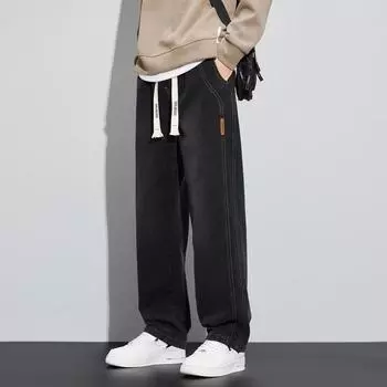 Широкие модные джинсы из денима, уличная одежда, лето, осень, высокое качество, повседневные, длинные, подходящие ко всему, брюки, мужские, тонкие, свободные XXXL чёрный