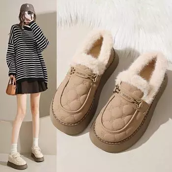 Широкие мокасины из хлопка женские зимние мягкие теплые сапоги на одну ногу со стременем для мамы нескользящая шапочка 34 хаки