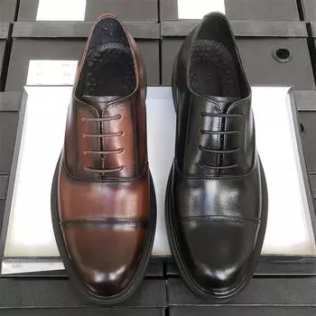 Широкие носки тройные кожаные туфли мужские деловые кожаные дышащие британские костюмные рабочие туфли для жениха свадебные туфли мужские 38 чёрный