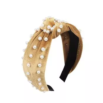 Широкие однотонные повязки для волос с узлом из искусственного жемчуга для женщин и девочек, бархатные, полностью расшитые бусинами, с перекрутом, обручи для волос, аксессуары для макияжа и волос, модные повязки на голову