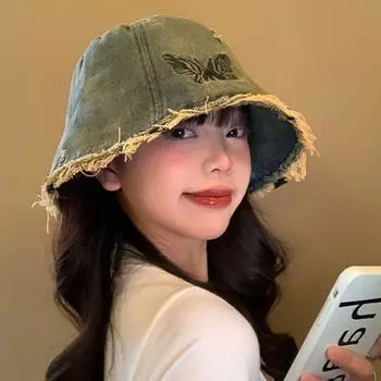 Широкие поля джинсовой шляпы рыбака солнцезащитный ретро кепка-ведро повседневная стираная шляпа от солнца для женщин синий