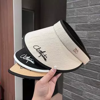 Широкие поля пустая верхняя солнцезащитная шляпа женская 2024 новая летняя спортивная на открытом воздухе велосипедная солнцезащитная шляпа складная солнцезащитная шляпа 55-60cm (adjustable) грязно-белый