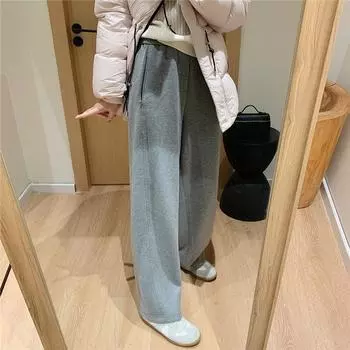 Широкие повседневные брюки из смеси кашемира и ацетата, трехмерные, зимние, новые L чёрный