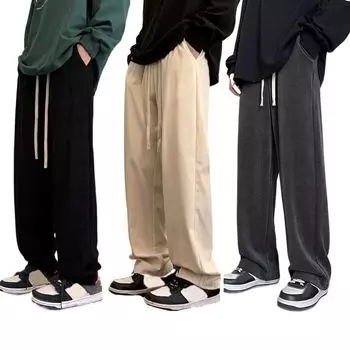 Широкие прямые брюки для мужчин, универсальные свободные брюки, удобные вельветовые брюки для фитнеса XL чёрный