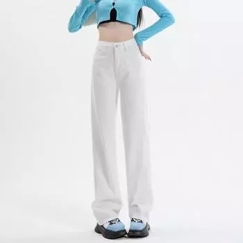 Широкие прямые джинсы женские летние классические ретро с высокой талией полная длина мешковатые джинсовые брюки уличная повседневная мода XS белый