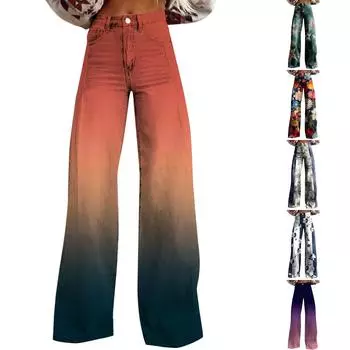 Широкие расклешенные джинсы для женщин с карманами, мешковатые брюки с винтажным цветочным принтом и высокой талией, свободные брюки S белый