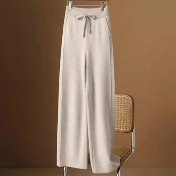 Широкие шерстяные брюки с высокой талией, шерстяные брюки для женщин, осенне-зимние, свободные, прямые, свисающие, бабушкины брюки XL серый