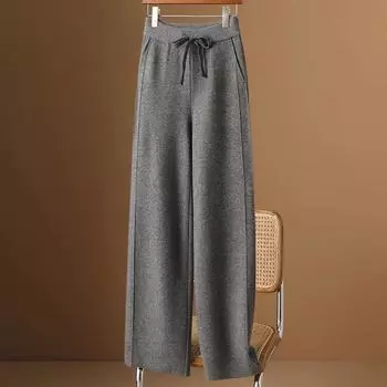Широкие шерстяные брюки с высокой талией, шерстяные брюки, женские осенне-зимние повседневные свободные прямые брюки с заниженной талией XL серый