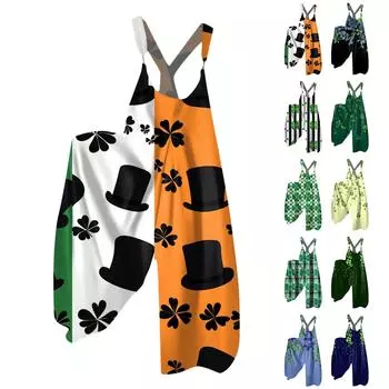 Широкие штанины комбинезоны для женщин повседневные свободные без рукавов комбинезоны с принтом металлические пуговицы длинные брюки комбинезон с карманами XXL синий