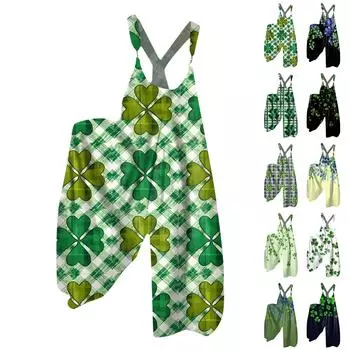 Широкие штанины комбинезоны для женщин повседневные свободные без рукавов комбинезоны с принтом металлические пуговицы длинные брюки комбинезон с карманами M