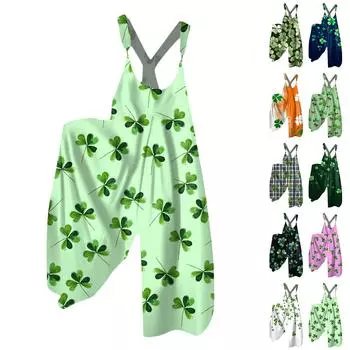 Широкие штанины комбинезоны для женщин повседневные свободные без рукавов комбинезоны с принтом металлические пуговицы длинные брюки комбинезон с карманами L