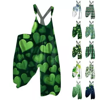 Широкие штанины комбинезоны для женщин повседневные свободные без рукавов комбинезоны с принтом металлические пуговицы длинные брюки комбинезон с карманами S