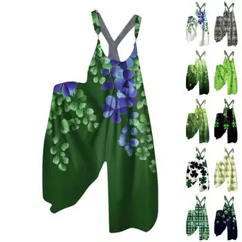 Широкие штанины комбинезоны для женщин повседневные свободные без рукавов комбинезоны с принтом металлические пуговицы длинные брюки комбинезон с карманами XL синий