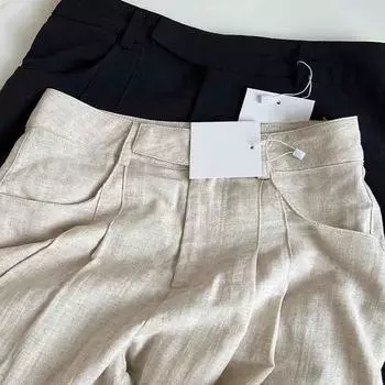 Широкие солнцезащитные брюки из хлопка и льна Tencel для женщин Extra Small чёрный