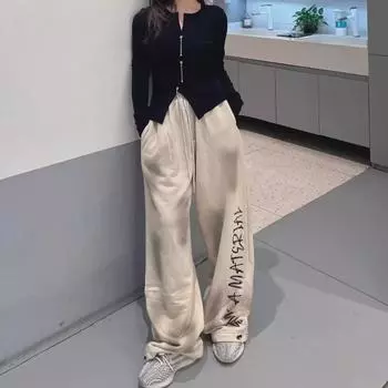 Широкие спортивные штаны в стиле американского граффити: Модный, стираный и свободный крой L